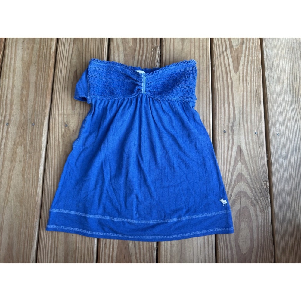 Y2K Abercrombie and Fitch Babydoll Smocked Tube Top With Tie Back Blue Small